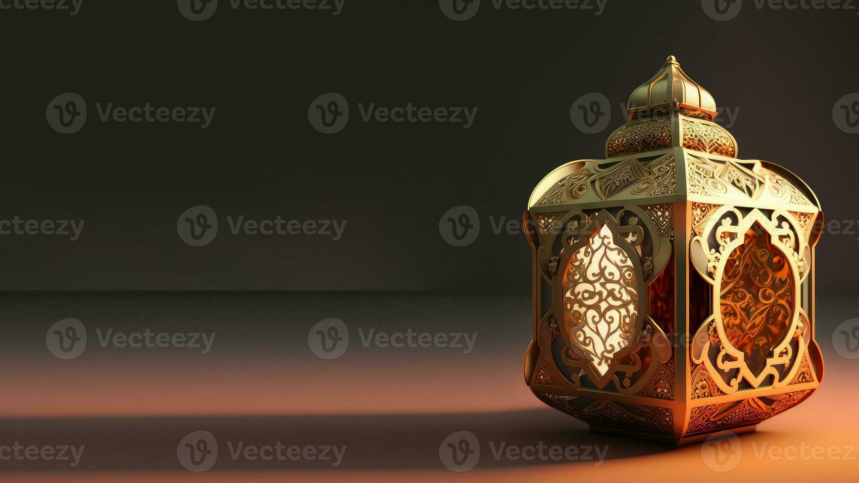 Realistic Golden Arabic Lantern And Copy Space. Islamic Religious Concept. 3D Render. photo