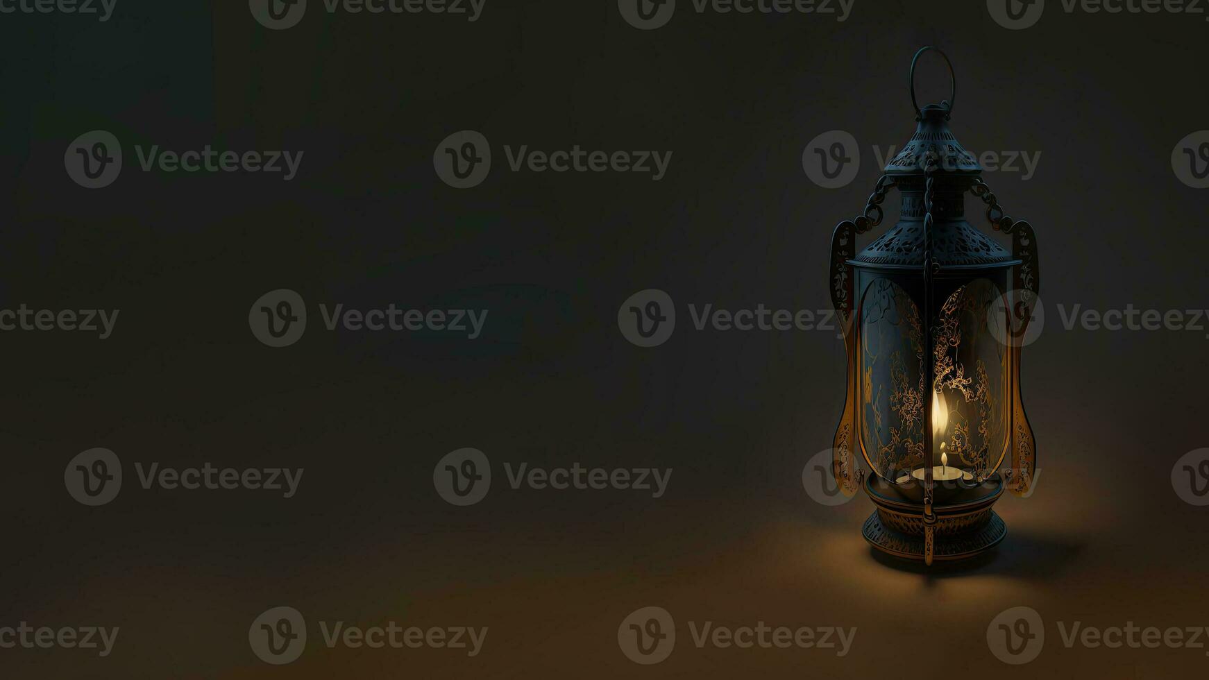 Realistic Illuminated Arabic Lantern On Background. Islamic Religious Concept. 3D Render. photo