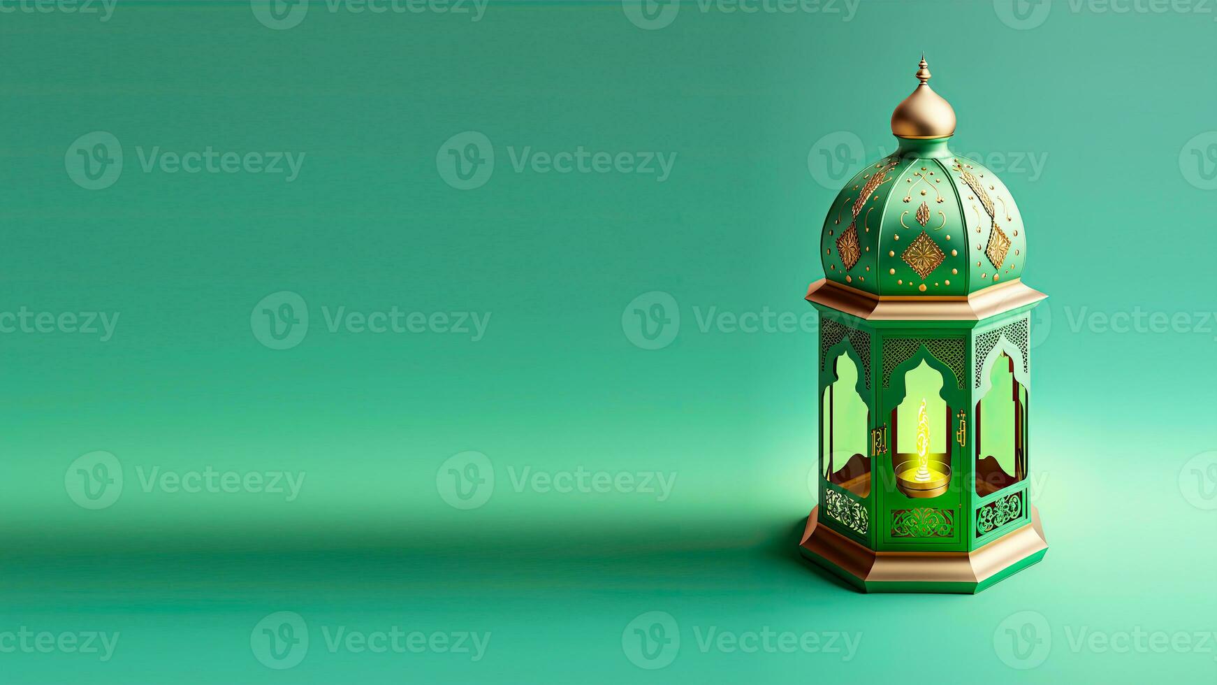 Realistic Arabic Lantern On Green Background. 3D Render. photo