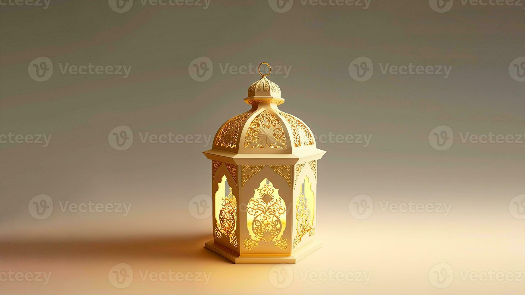 Realistic Arabic Lantern On Background. Islamic Religious Concept. 3D Render. photo