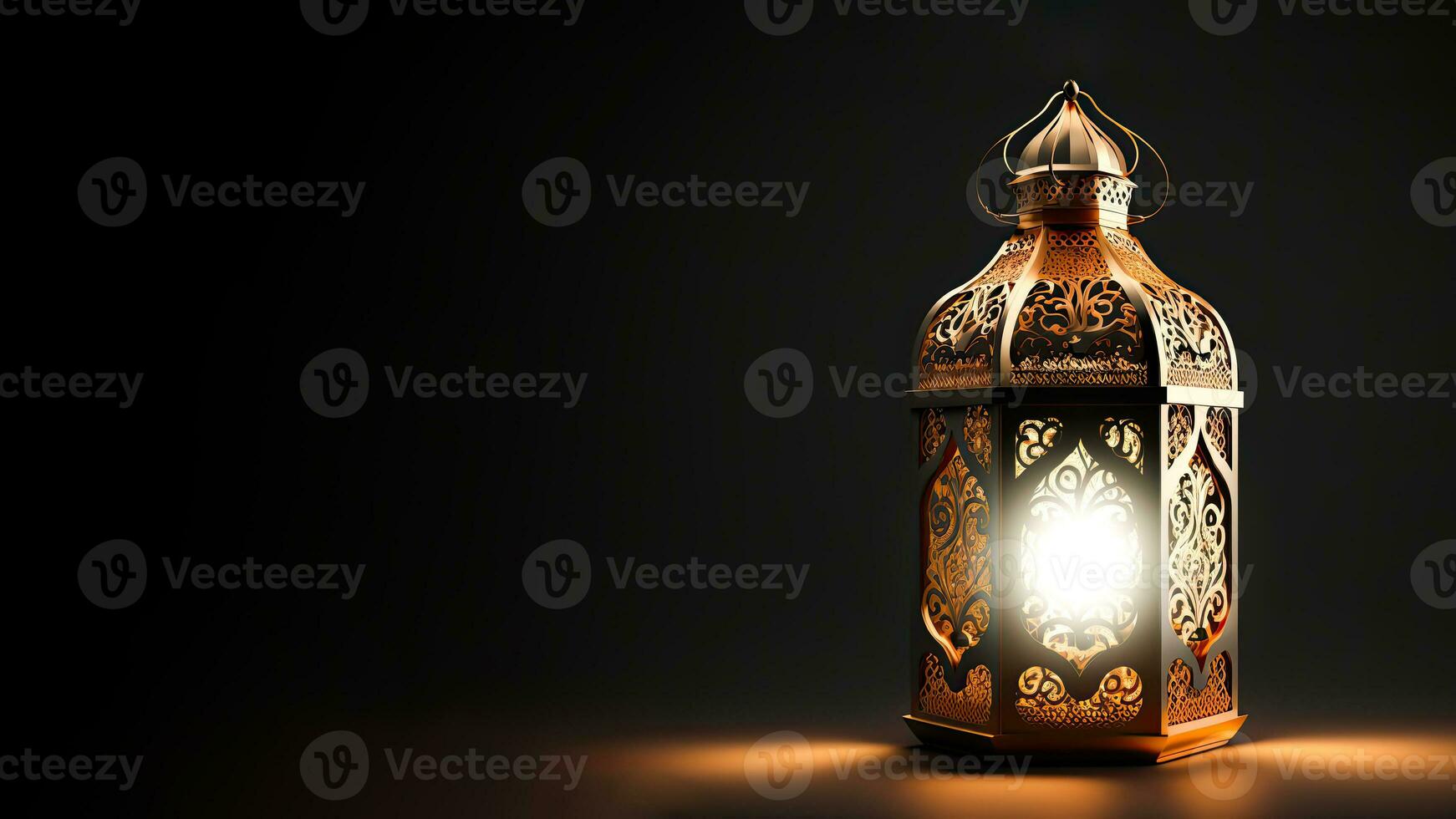 realista iluminado Arábica linterna en oscuro antecedentes. islámico religioso concepto. 3d prestar. foto