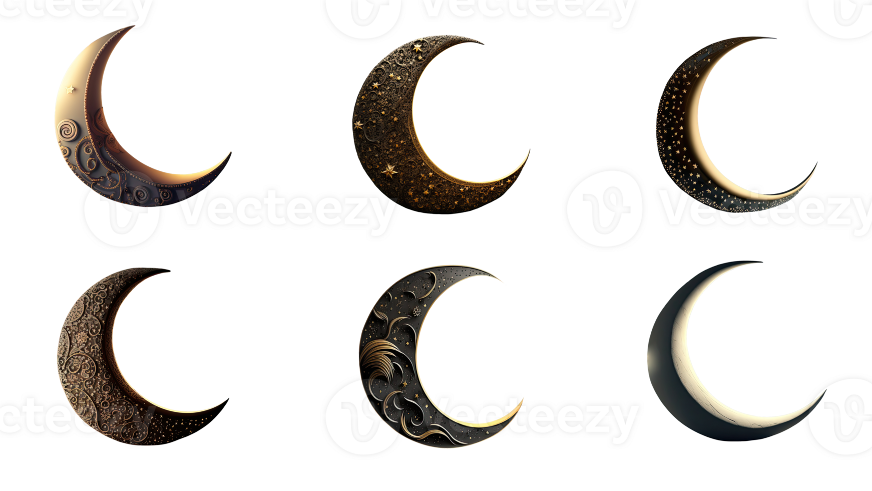 3D Render Of Exquisite Crescent Moon Icon Set. png