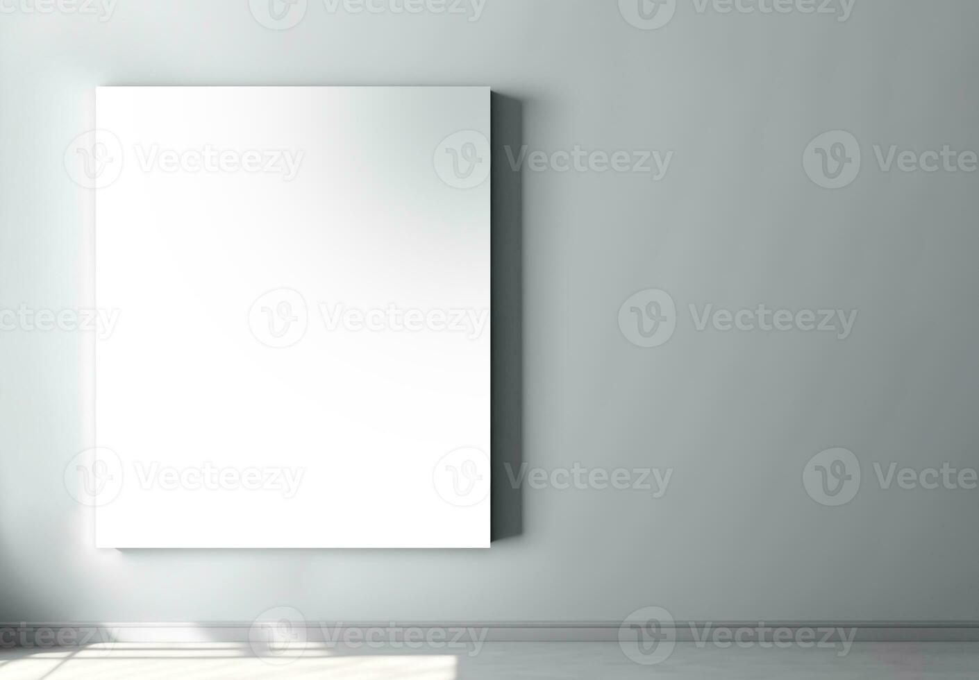 3D Render of Canvas or Frame Mockup With Image Placeholder On Interior Wall And Light Effect. photo
