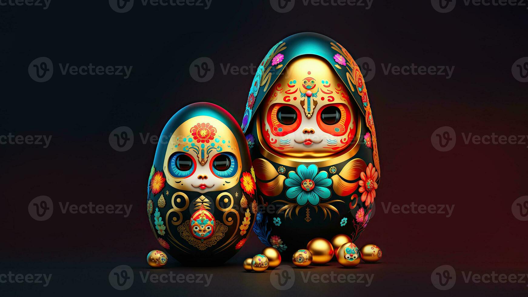 3D Render of Cute Baby Face Cartoon Egg Or Matryoshka Doll Against Brown Background And Copy Space. Easter Day Concept. photo