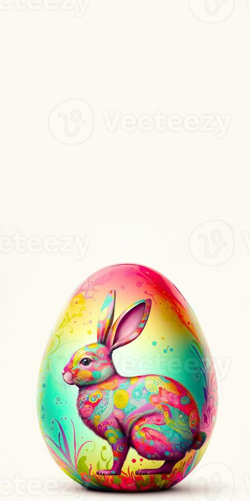 3D Render of Colorful Floral Rabbit Character Inside Egg And Copy Space. Happy Easter Day Concept. photo