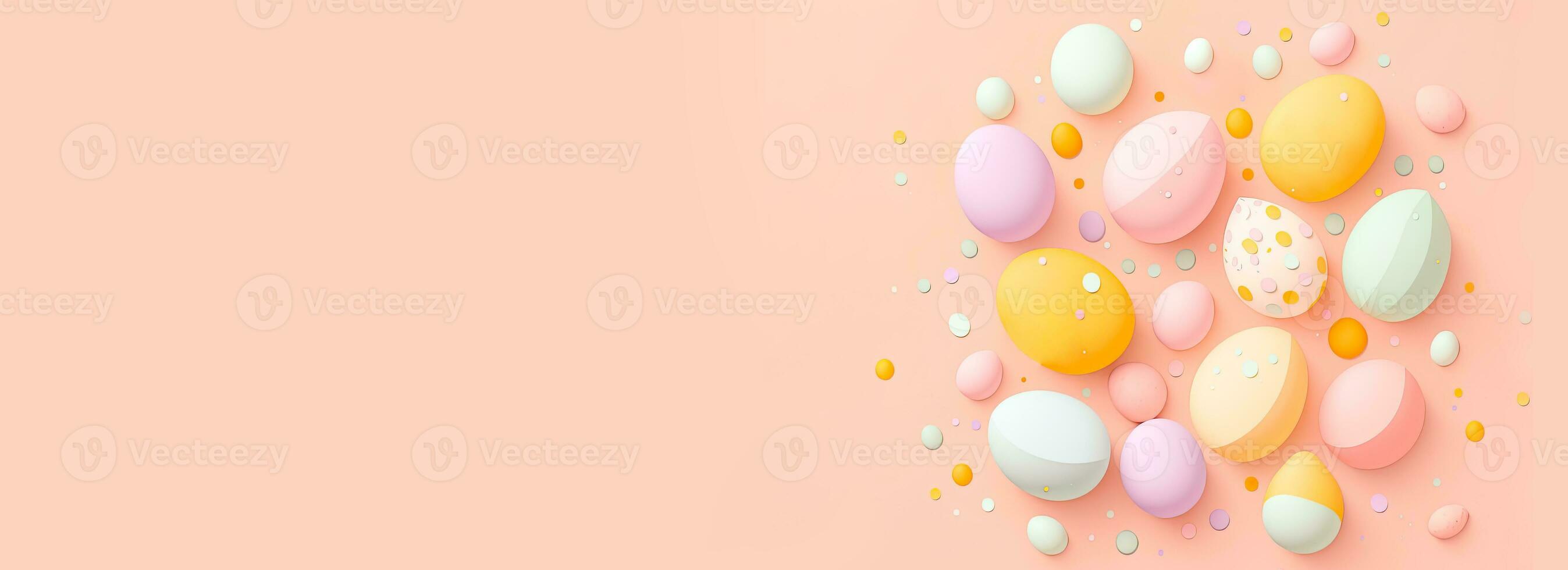3D Render of Soft Color Easter Eggs Decorative Pastel Pink And Background And Copy Space. Happy Easter Day Concept. photo