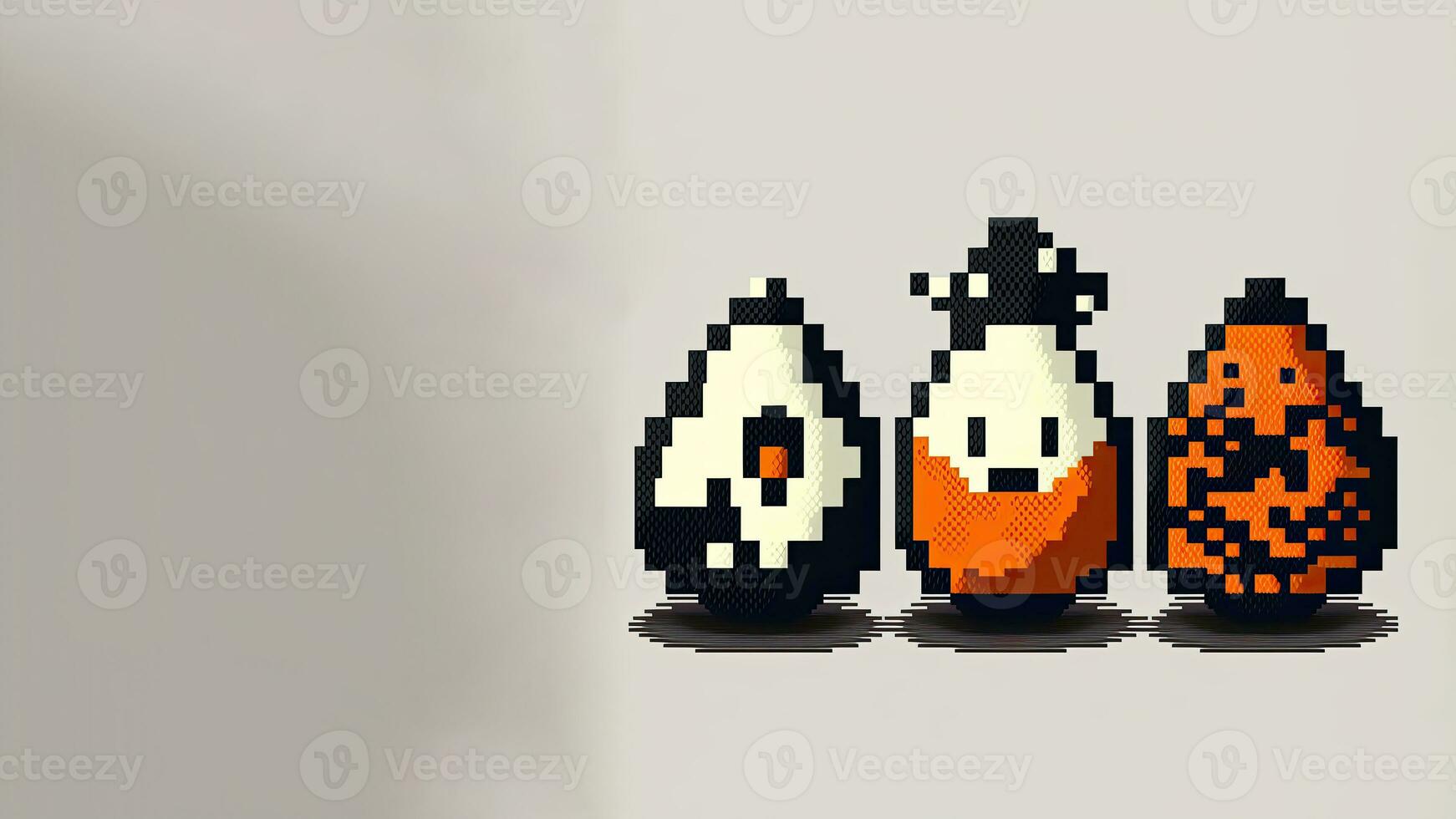 Colorful Pixel Eggs Against Grey Background And Copy Space. Happy Easter Day Concept. photo