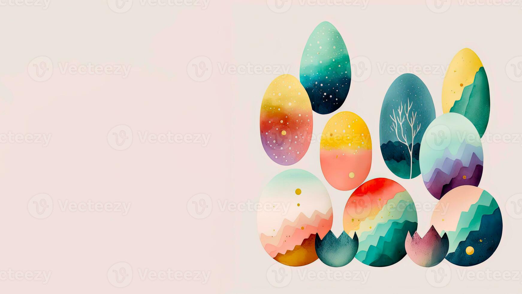 Flat Style Night Forest With Mountain In Egg Shapes For St Patricks Day Concept. photo