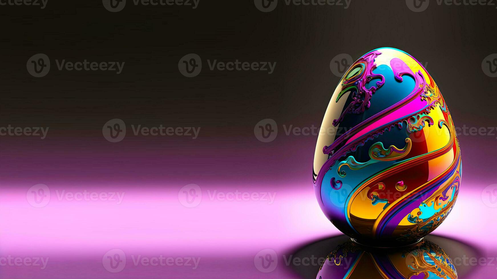 Colorful Paper Fluid Easter Egg On Shiny Pink Background And Copy Space. Happy Easter Day Concept. 3D Render. photo