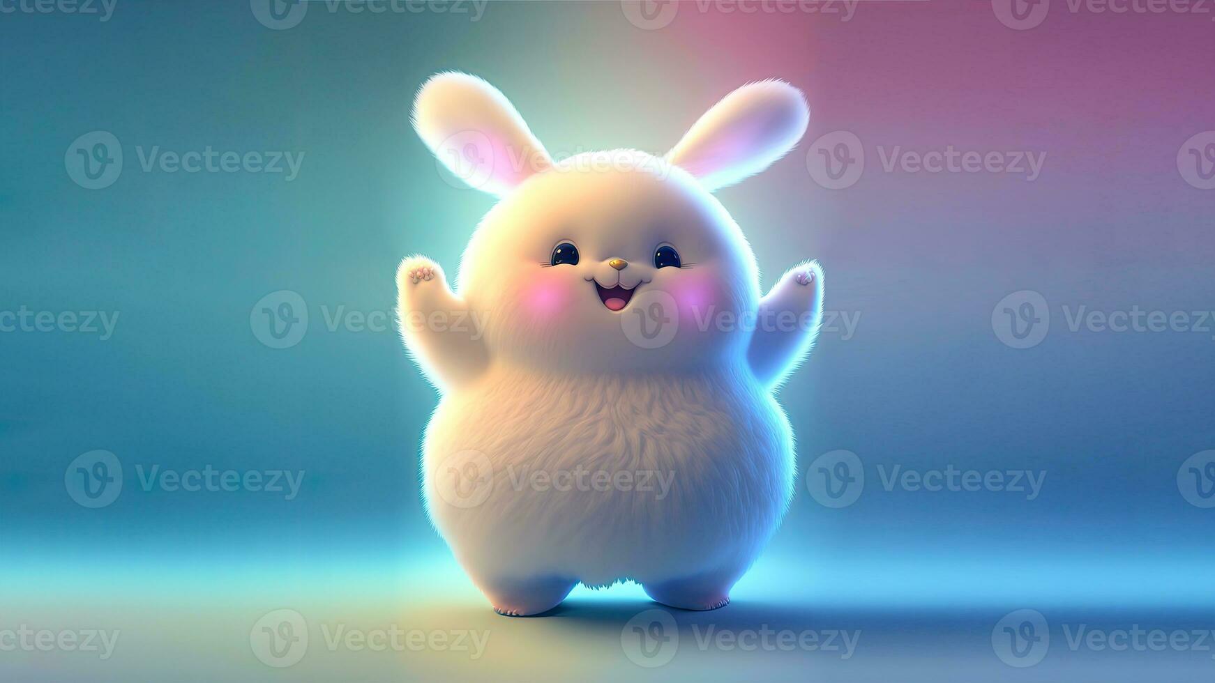 3D Render of Existed Rabbit Or Bunny Character Standing On Shiny Gradient Background And Copy Space. photo