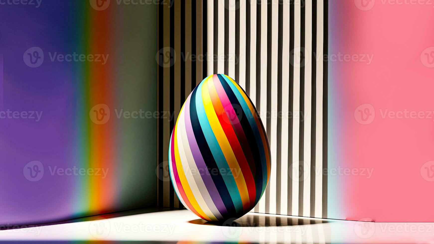 3D Render of Colourful Striped Egg And Copy Space. Happy Easter Day Concept. photo