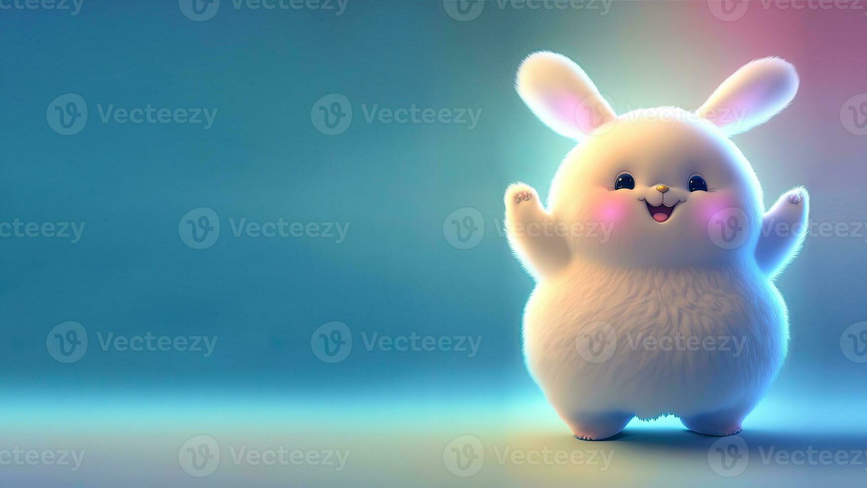 3D Render of Existed Rabbit Or Bunny Character Standing On Shiny Gradient Background And Copy Space. photo