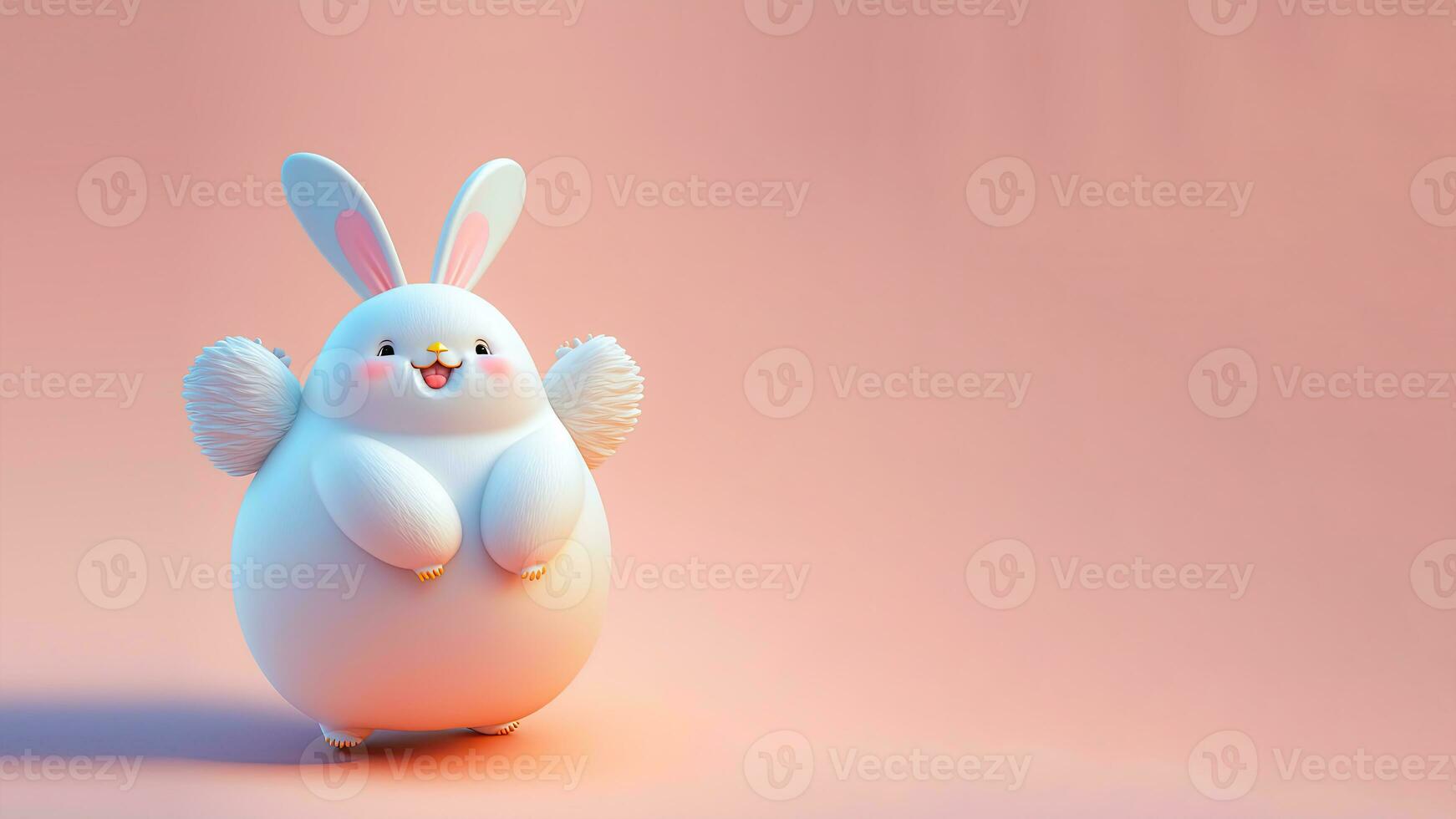Isolated 3D Render of Happy Rabbit Or Bunny Character Standing On Peach Background And Copy Space. photo