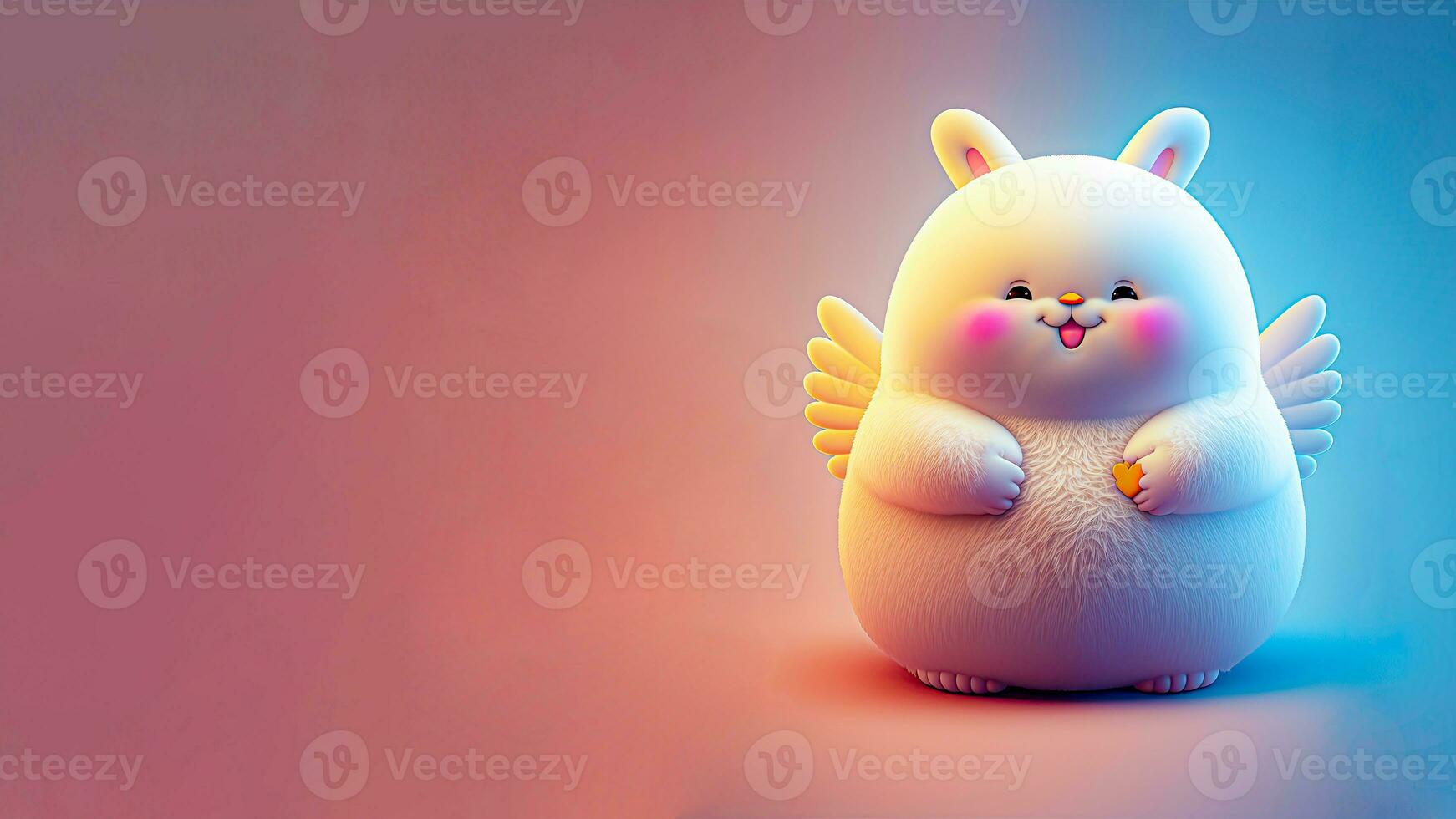 3D Render of Happy Rabbit Character With Wings On Shiny Pink And Blue Gradient Background And Copy Space. photo
