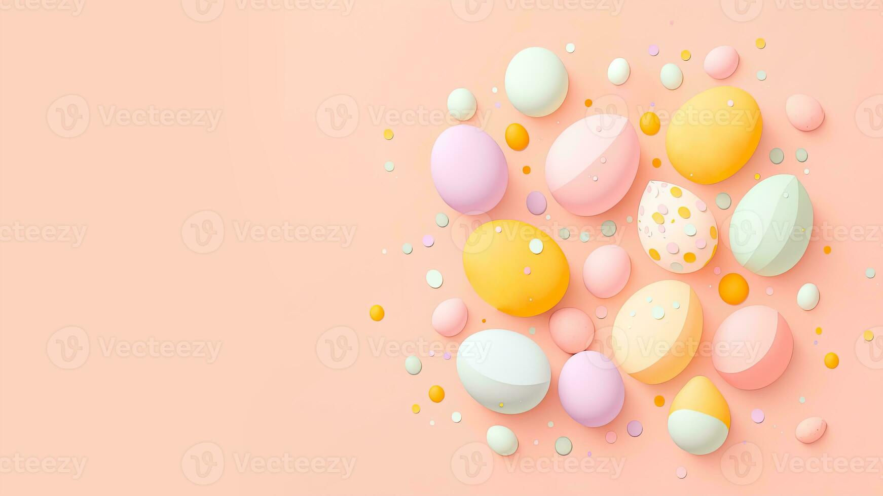 3D Render of Soft Color Easter Eggs Decorative Pastel Pink And Background And Copy Space. Happy Easter Day Concept. photo