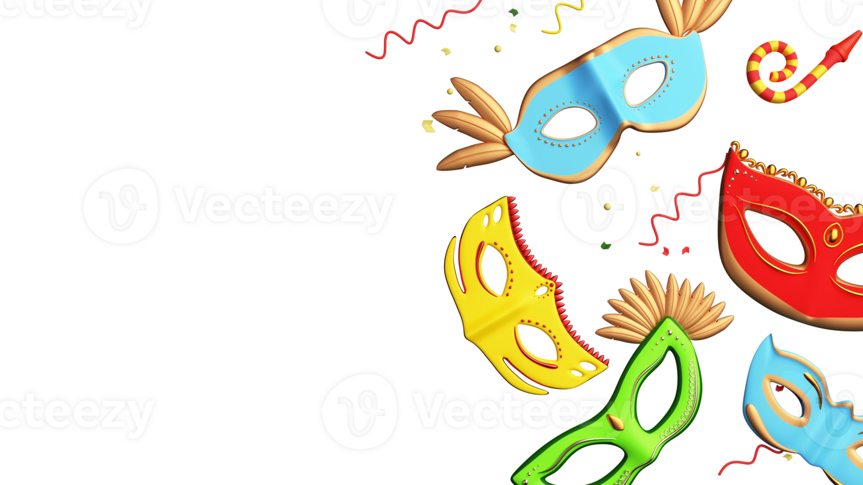 3D Render of Colorful Masquerades Mask With Party Blower Element. png