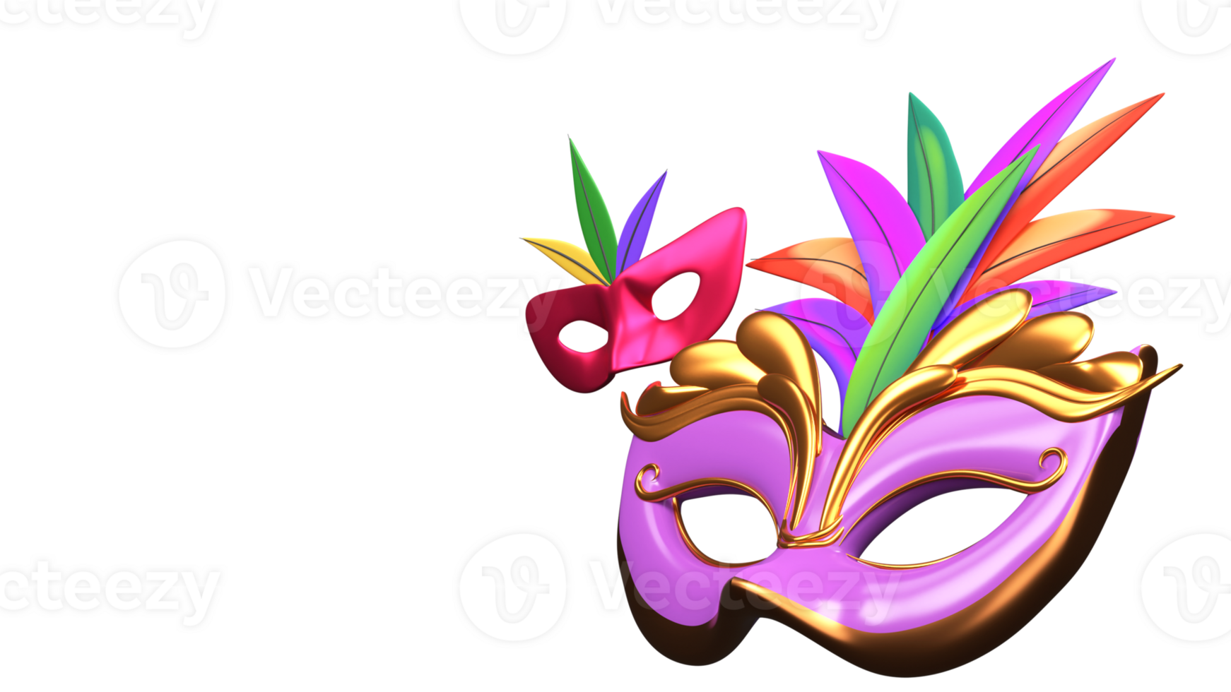 3D Render of Two Colorful Carnival Mask Elements. png