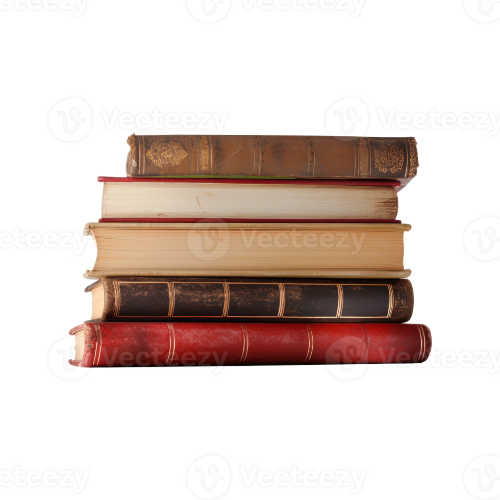 A pile of old books on a transparent background with copy space. png