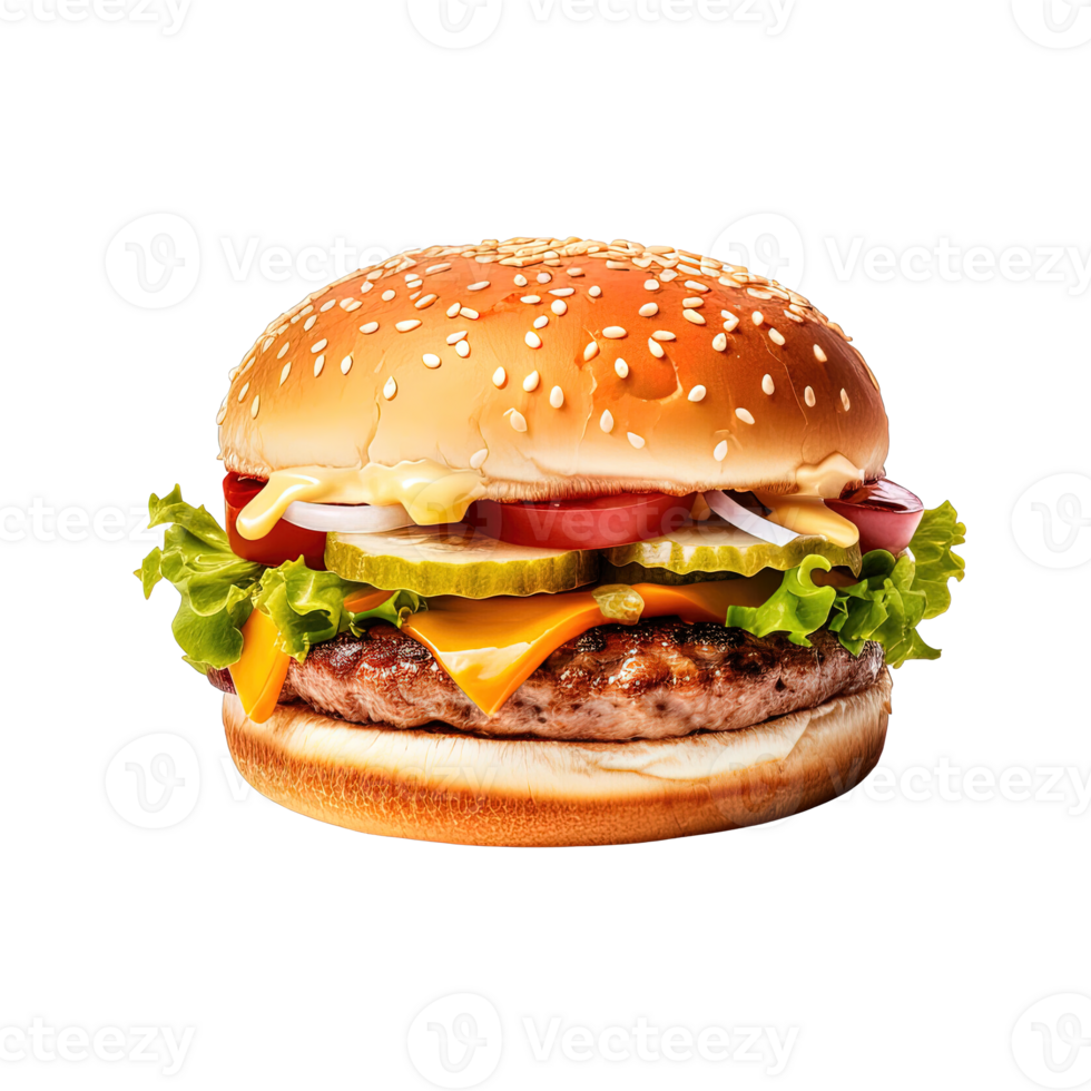 Delicious burger isolated on transparent background. png