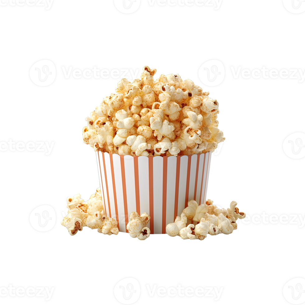 Popcorn in paper box isolated on transparent background. png