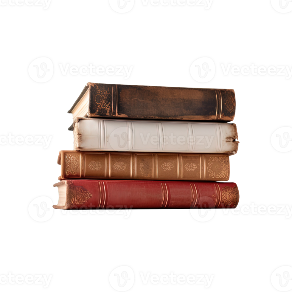A pile of old books on a transparent background with copy space. png