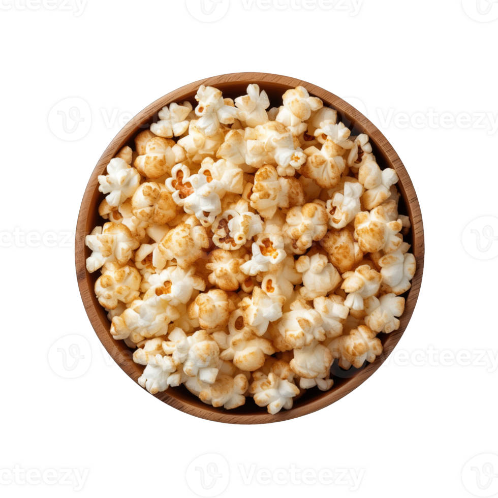 top view popcorn in bowl isolated on transparent background. png