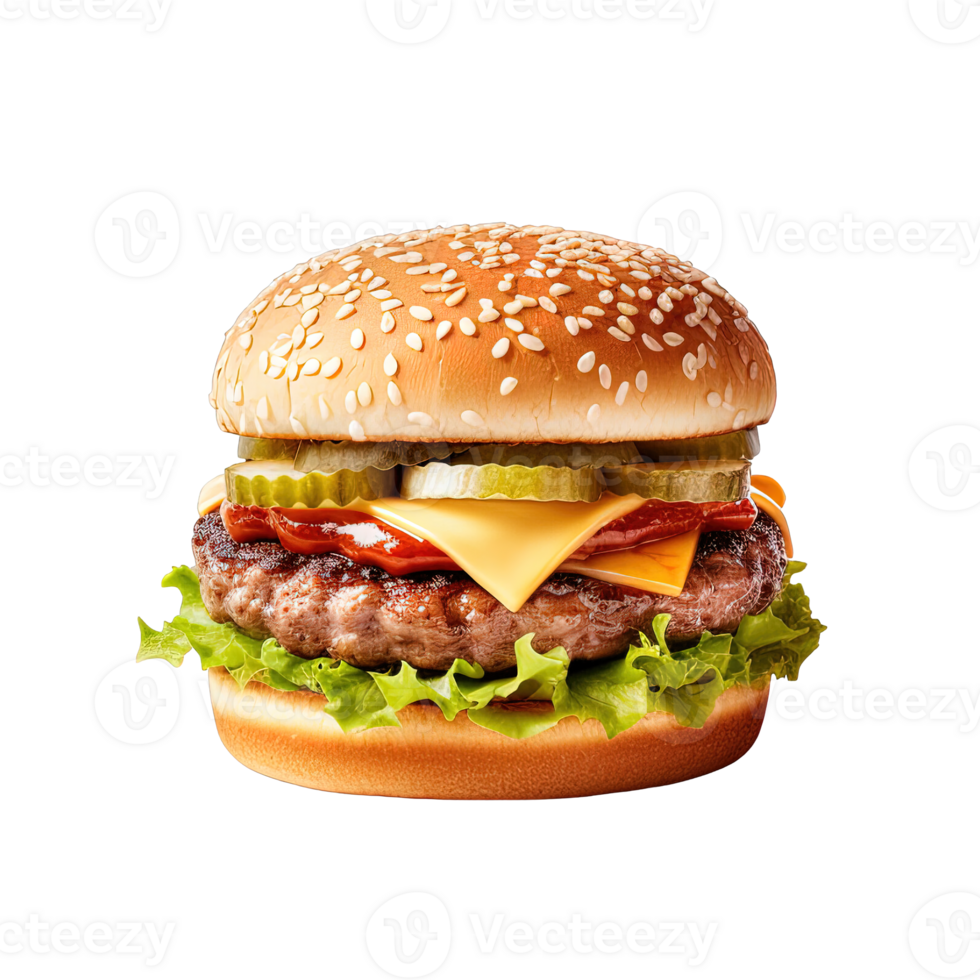 Delicious burger isolated on transparent background. png