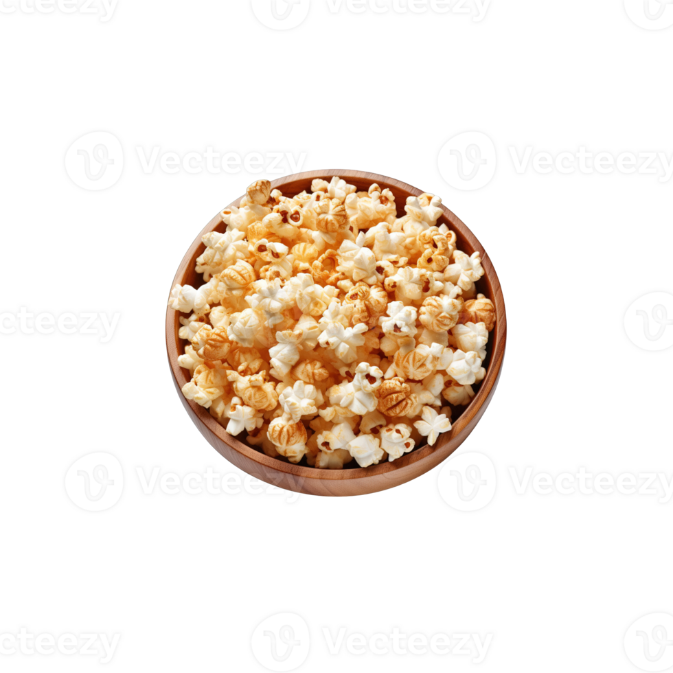 top view popcorn in bowl isolated on transparent background. png