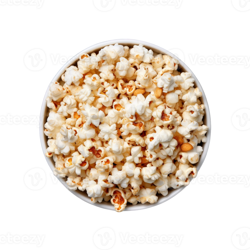 top view popcorn in bowl isolated on transparent background. png