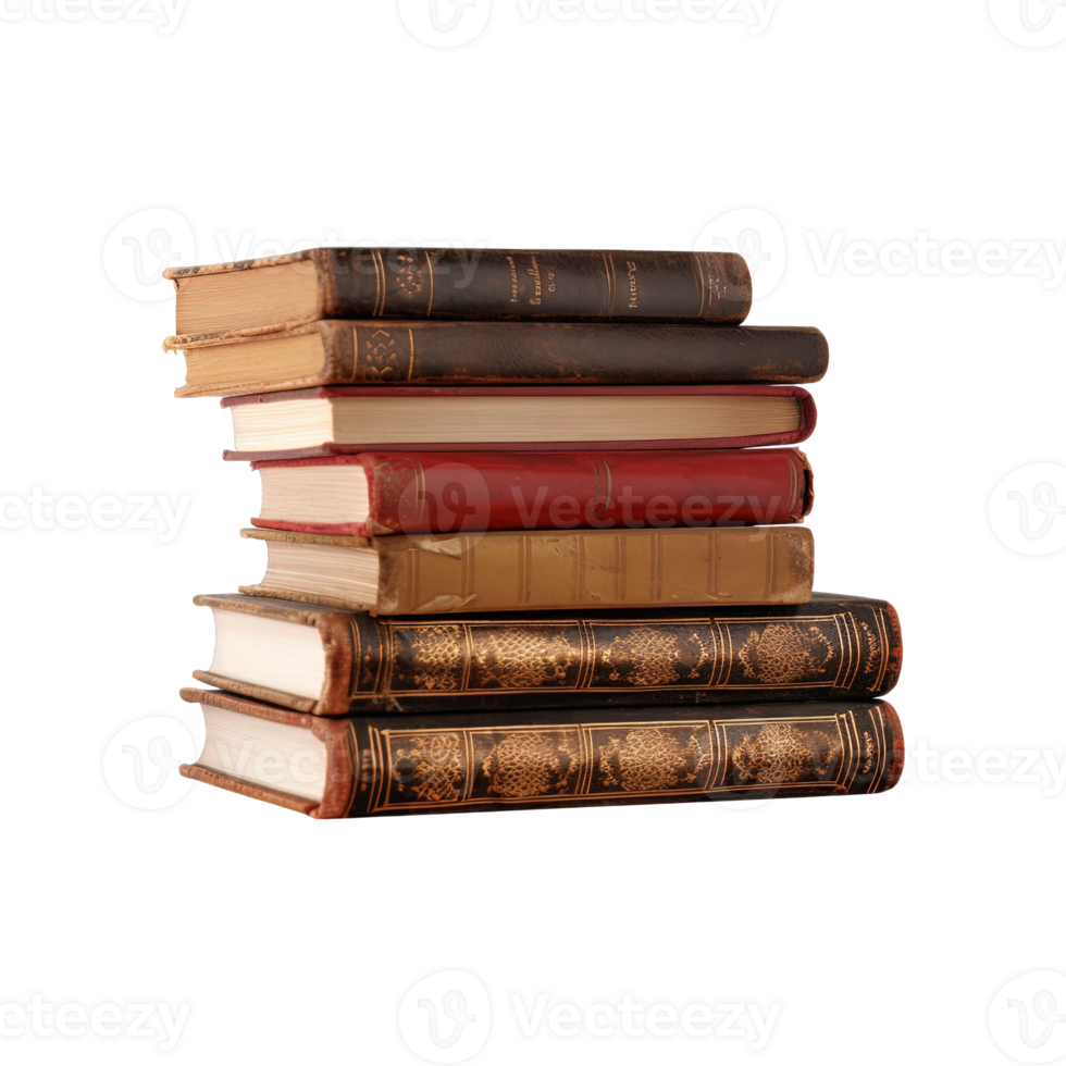 A pile of old books on a transparent background with copy space. png