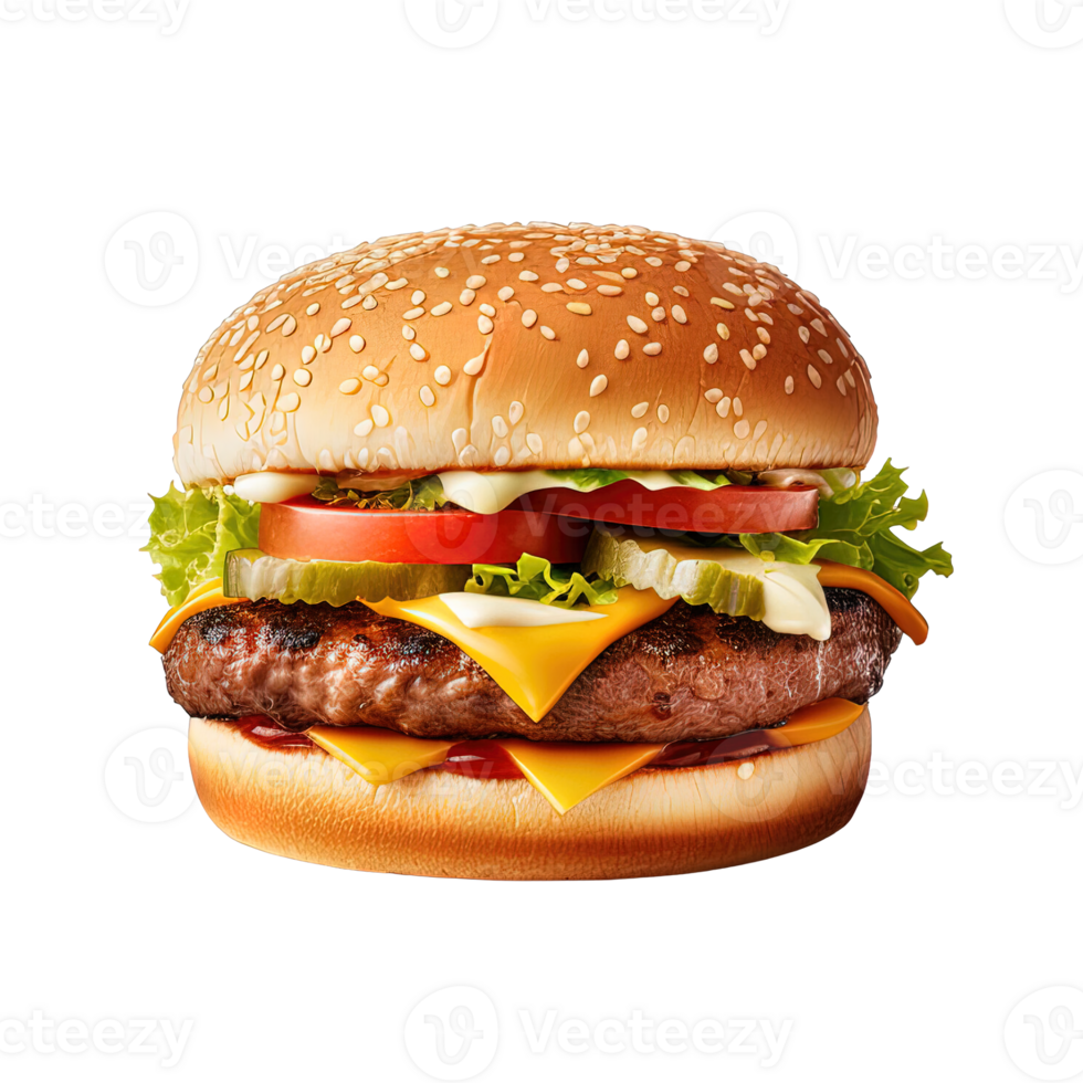 Delicious burger isolated on transparent background. png