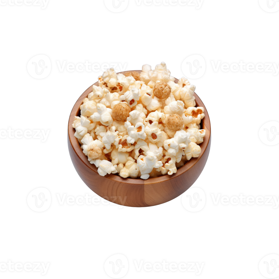 top view popcorn in bowl isolated on transparent background. png