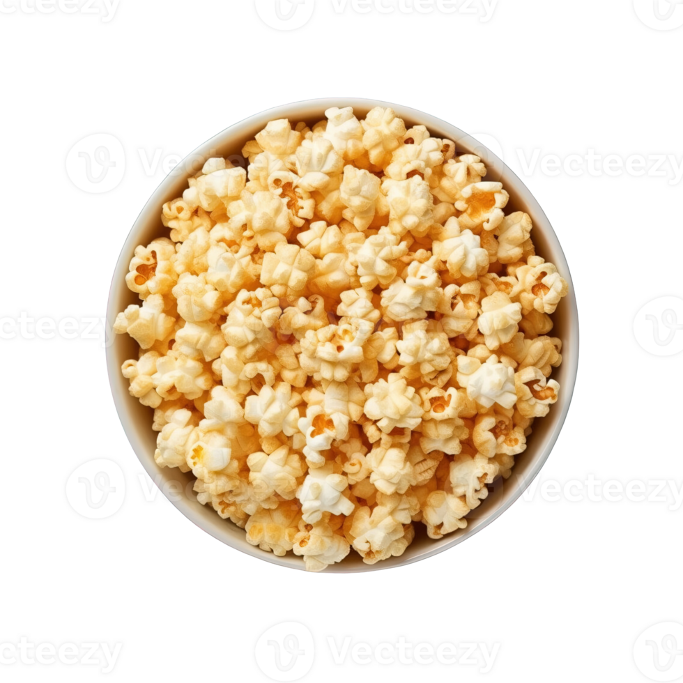 top view popcorn in bowl isolated on transparent background. png