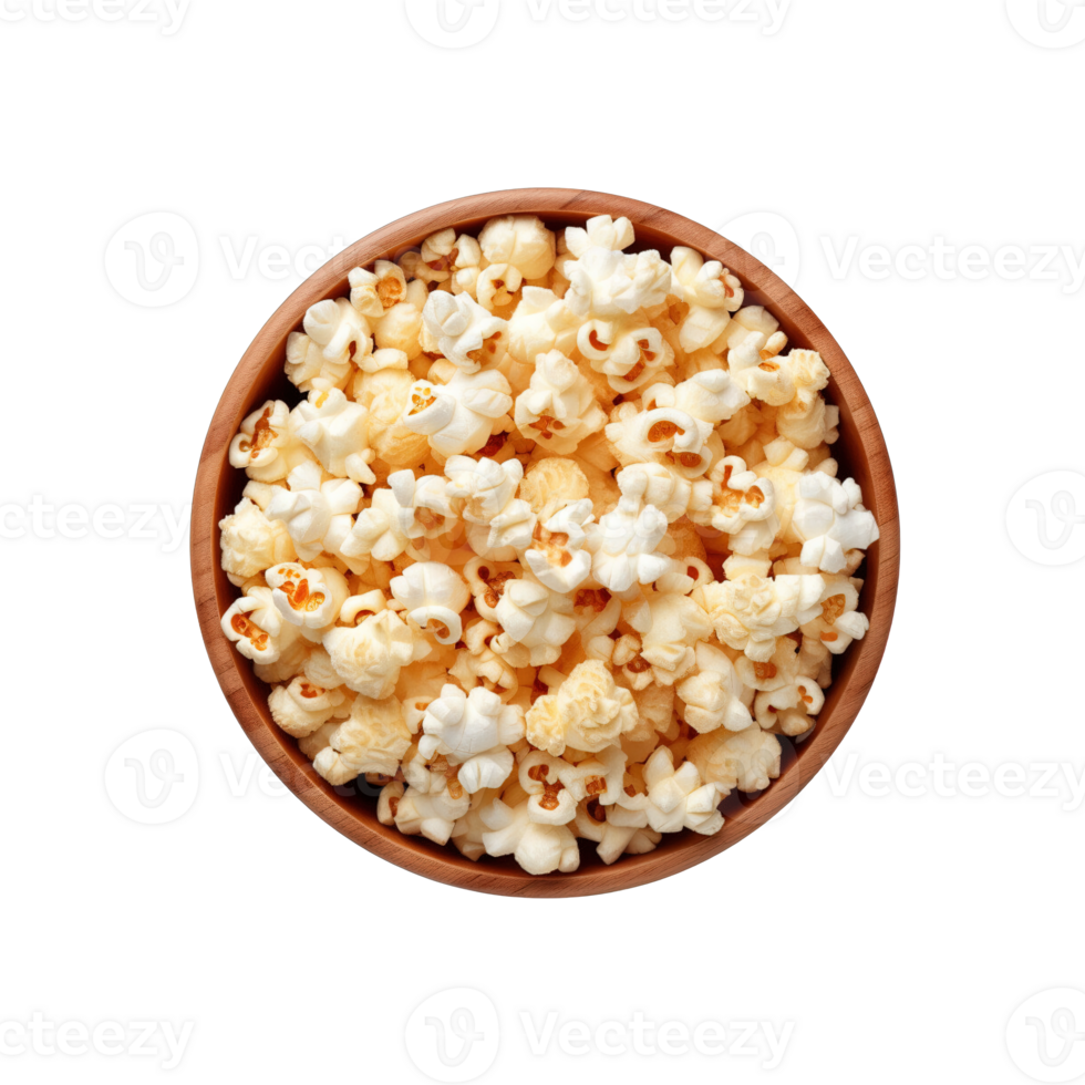 top view popcorn in bowl isolated on transparent background. png