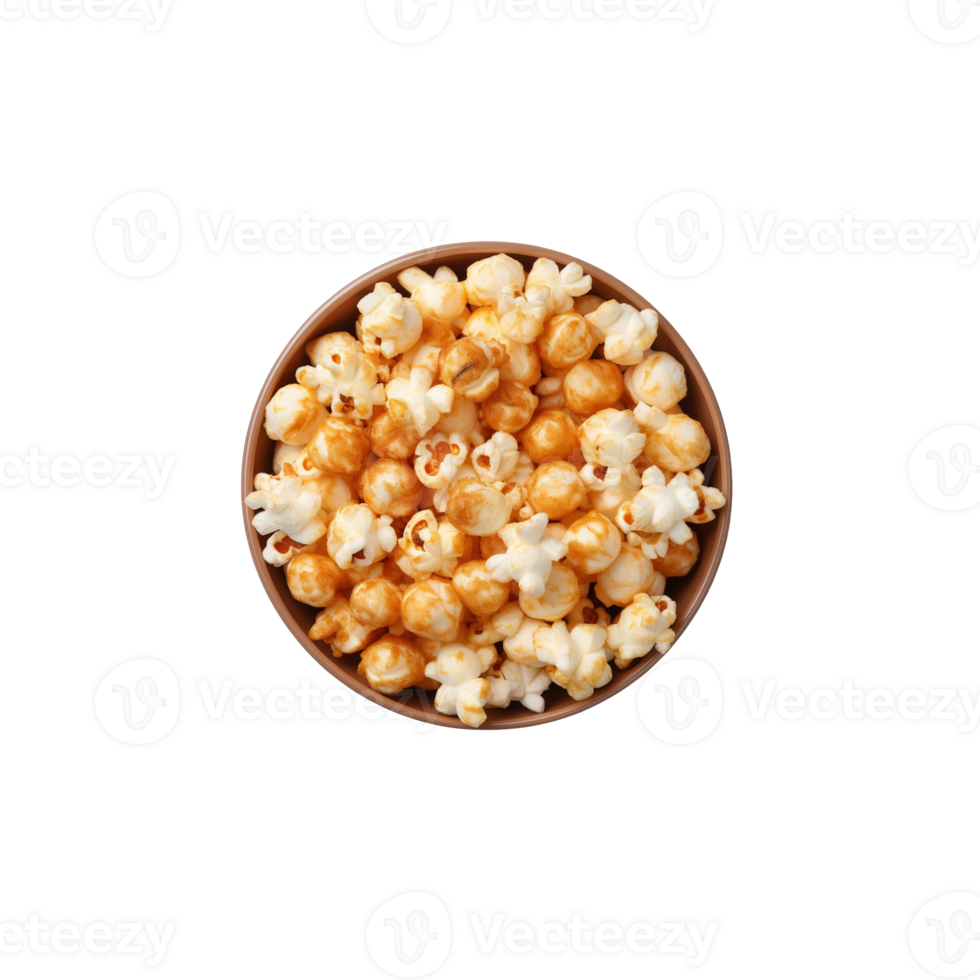 top view popcorn in bowl isolated on transparent background. png