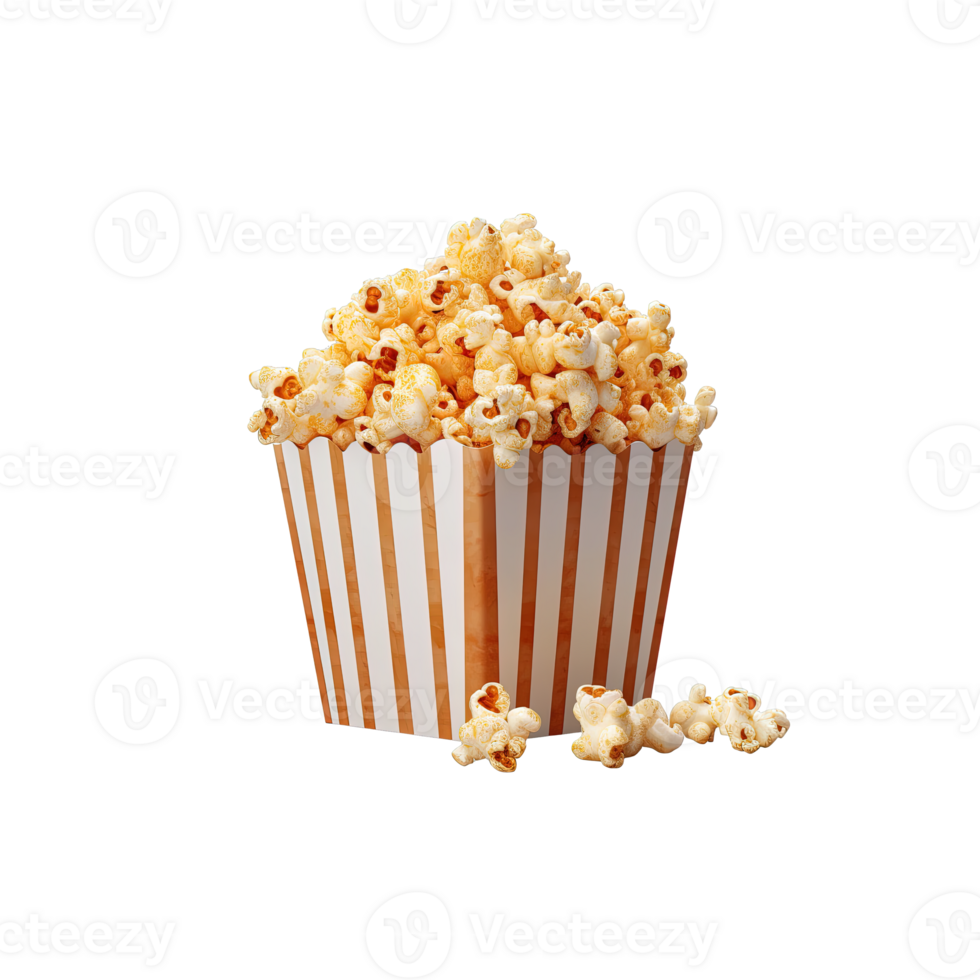 Popcorn in paper box isolated on transparent background. png