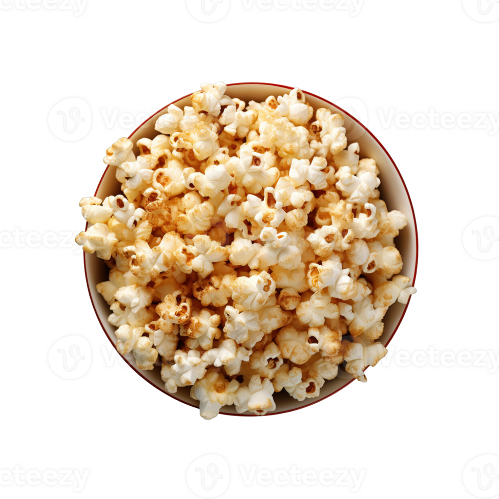 top view popcorn in bowl isolated on transparent background. png