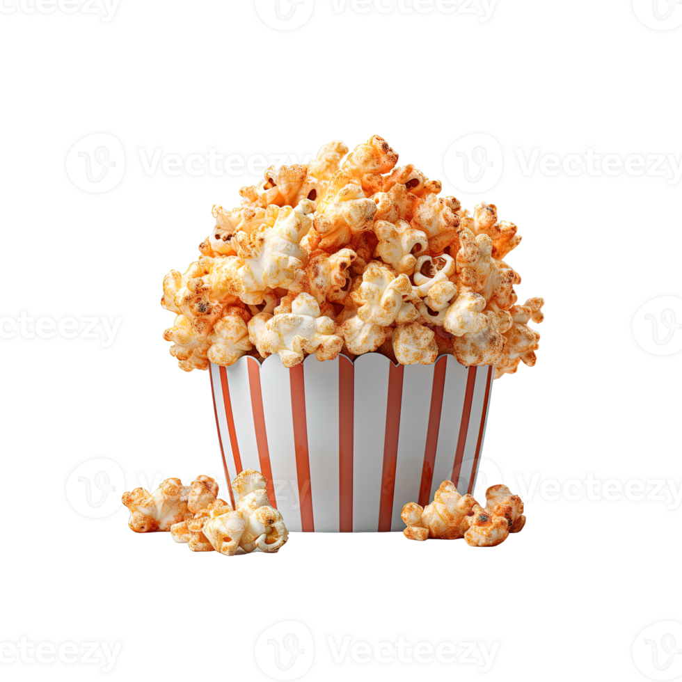 Popcorn in paper box isolated on transparent background. png