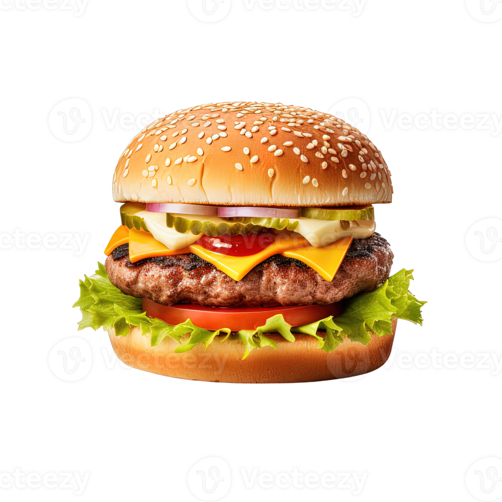 Delicious burger isolated on transparent background. png