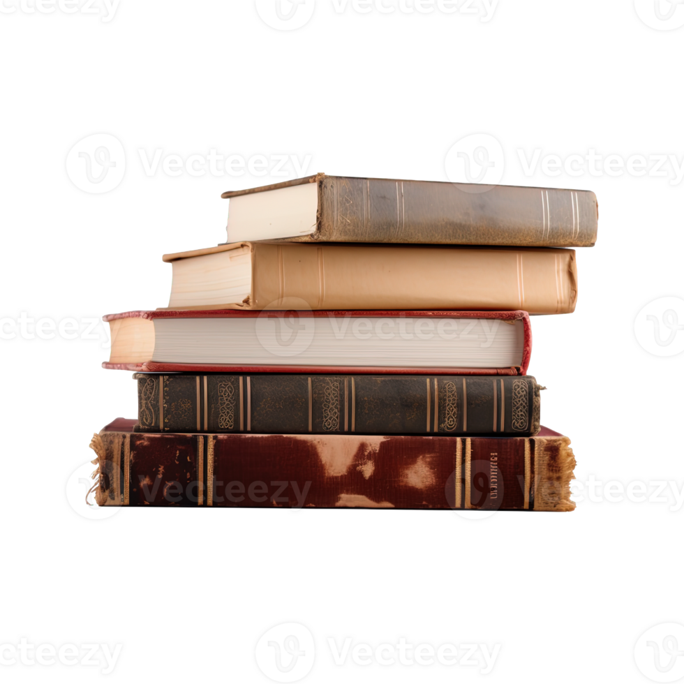 A pile of old books on a transparent background with copy space. png