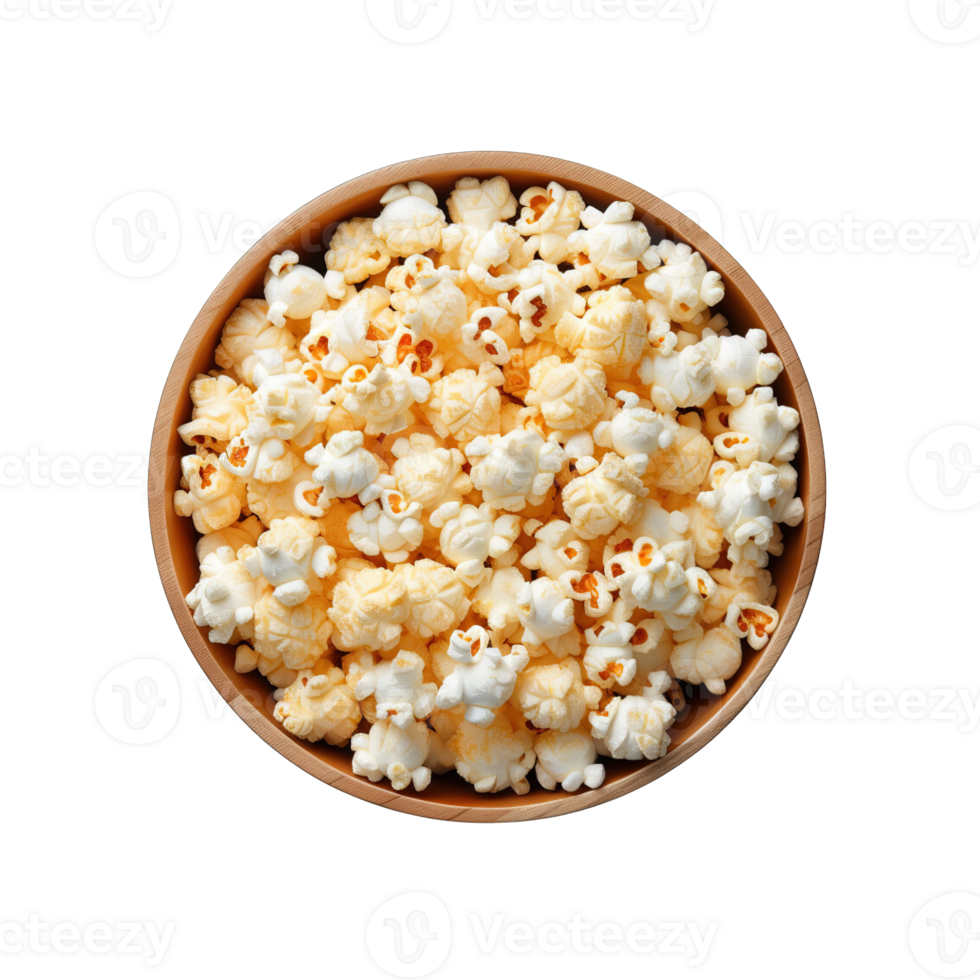 top view popcorn in bowl isolated on transparent background. png
