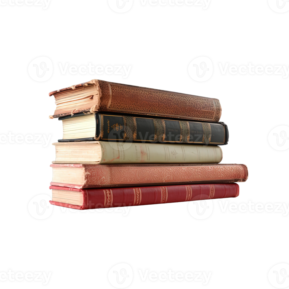 A pile of old books on a transparent background with copy space. png
