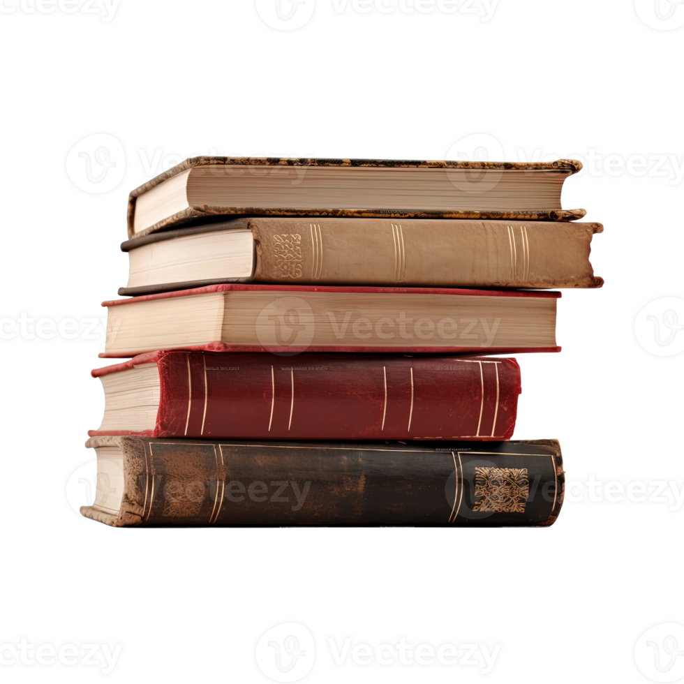 A pile of old books on a transparent background with copy space. png