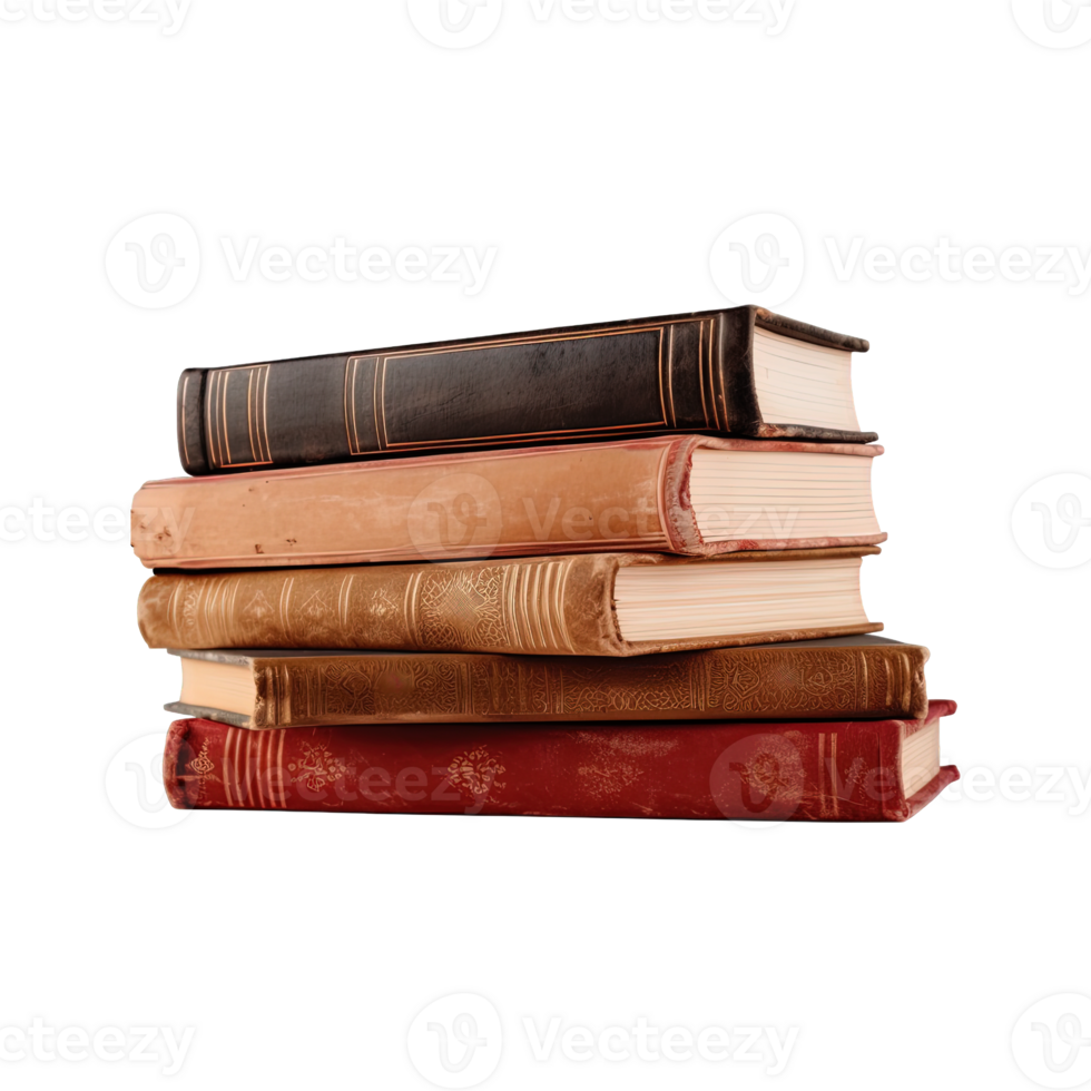 A pile of old books on a transparent background with copy space. png