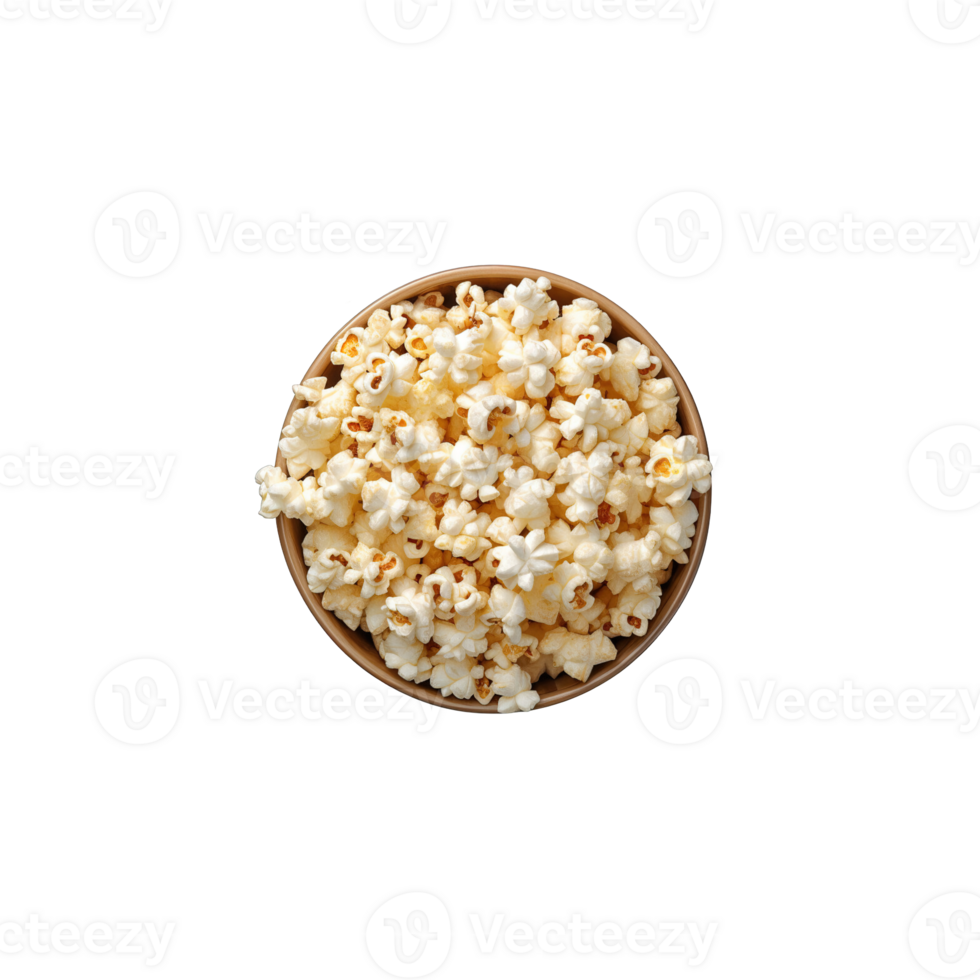 top view popcorn in bowl isolated on transparent background. png