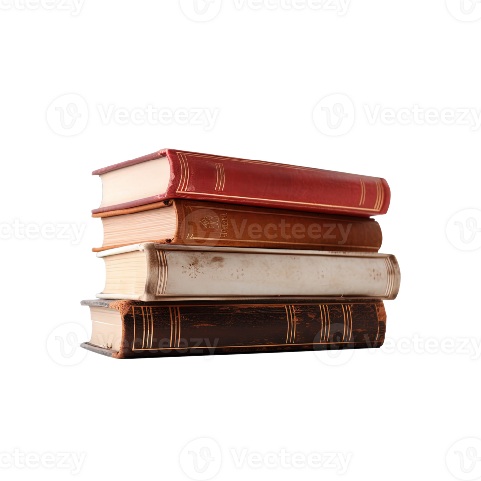 een stapel van oud boeken Aan een transparant achtergrond met kopiëren ruimte. ai gegenereerd png