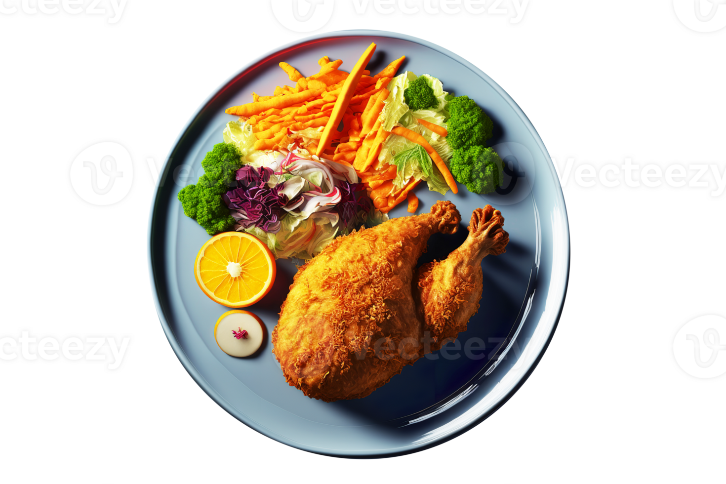 Crispy fried chicken leg pieces on plate with transparent background png