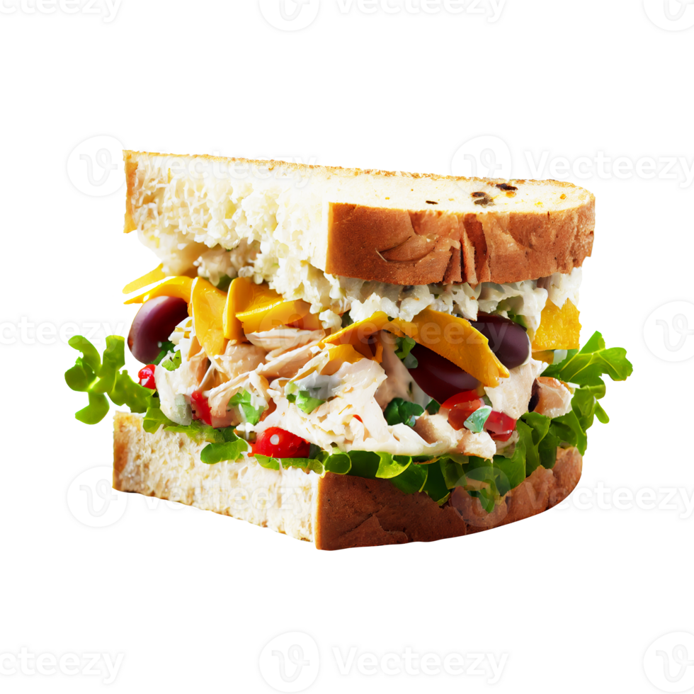 Tasty chicken cheese salad sandwich on transparent background png