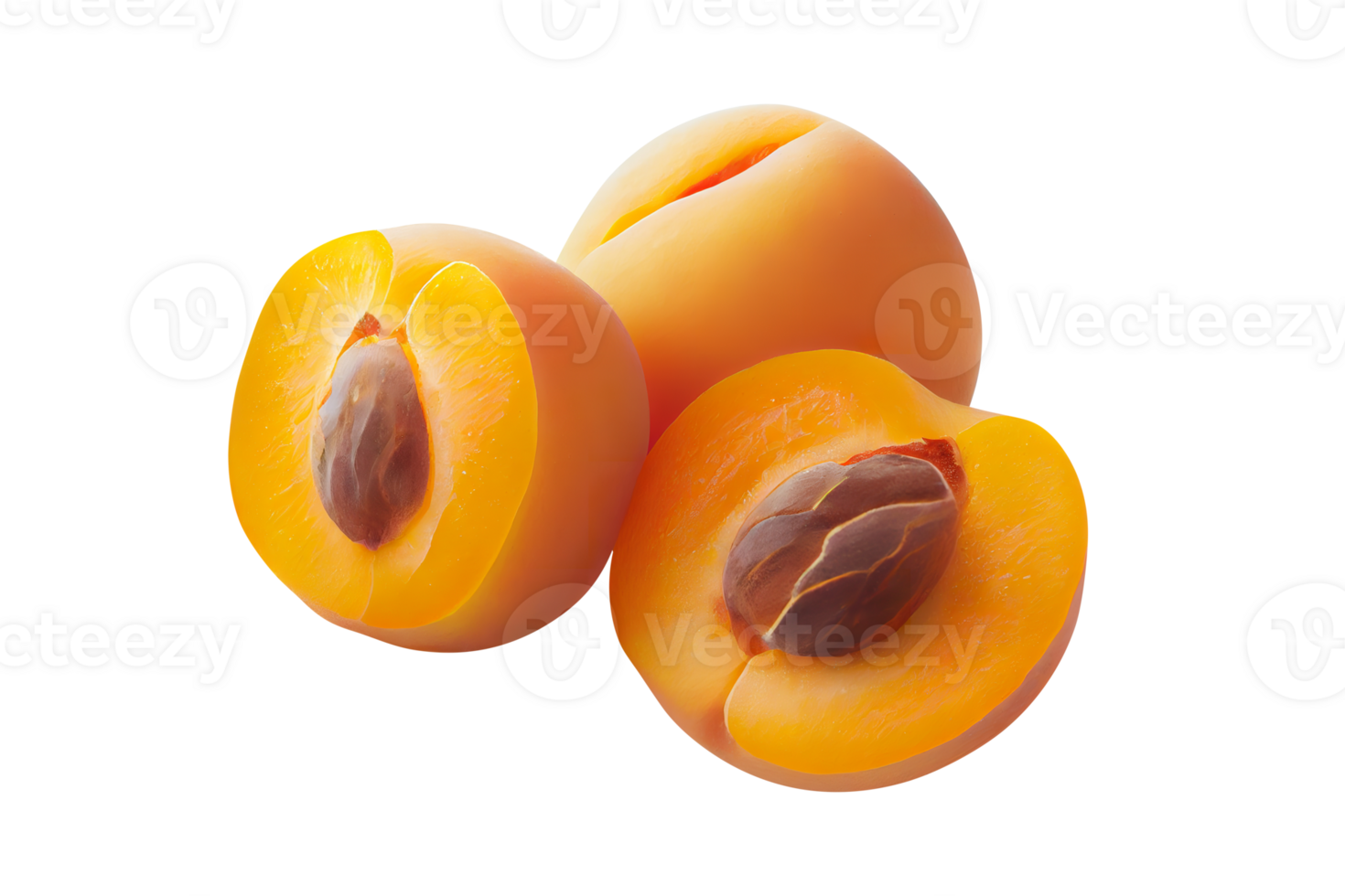 Fresh tasty apricot fruit with seed isolated on transparent background png