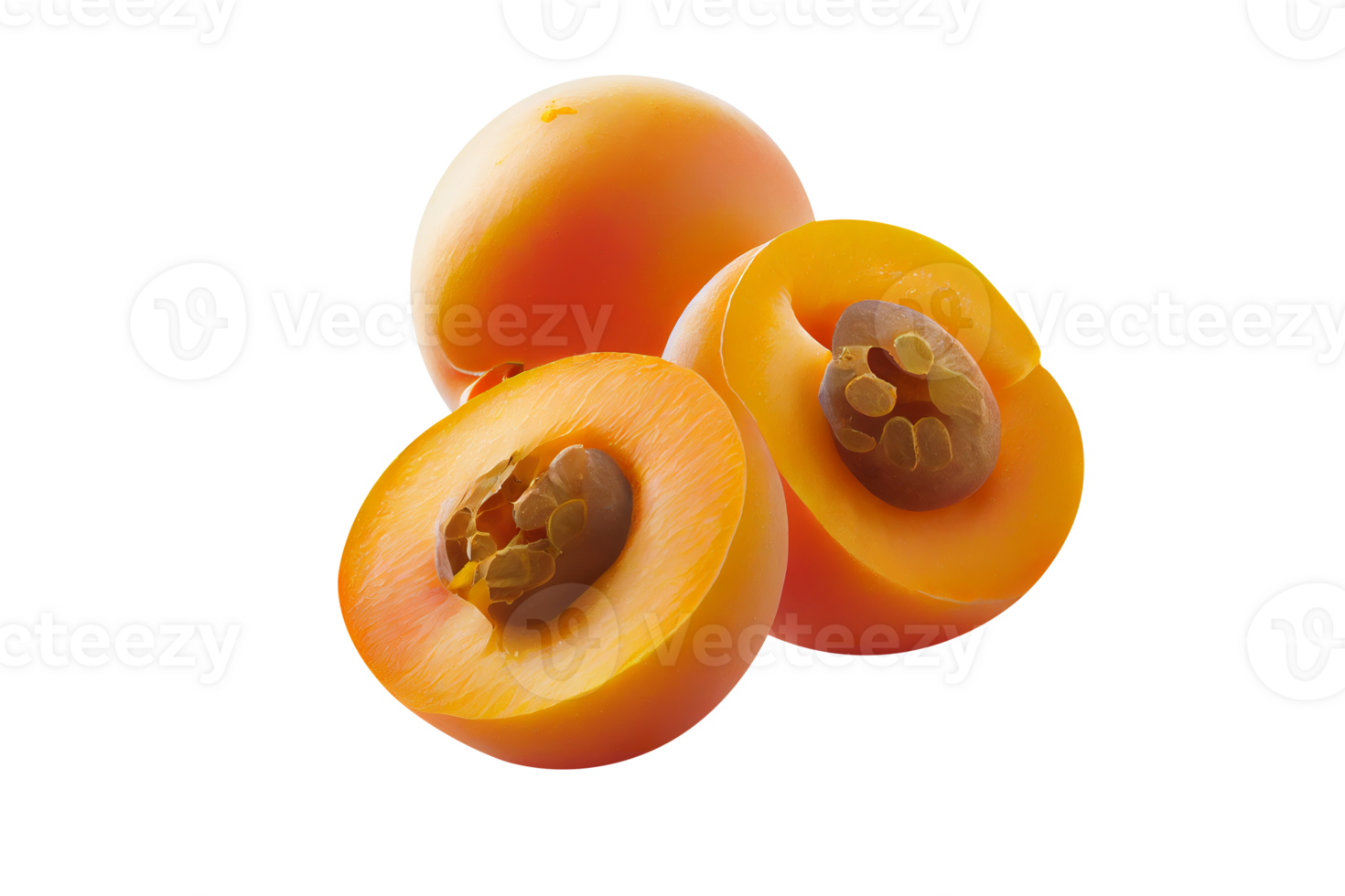 Fresh tasty apricot fruit with seed isolated on transparent background png